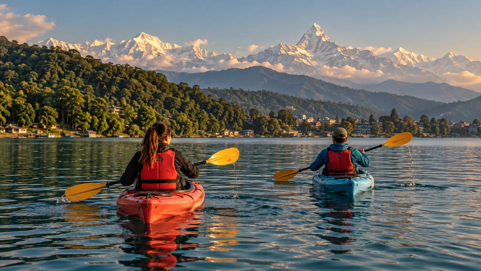 AI-generated editorial depiction of Boating and kayaking in pokhara
