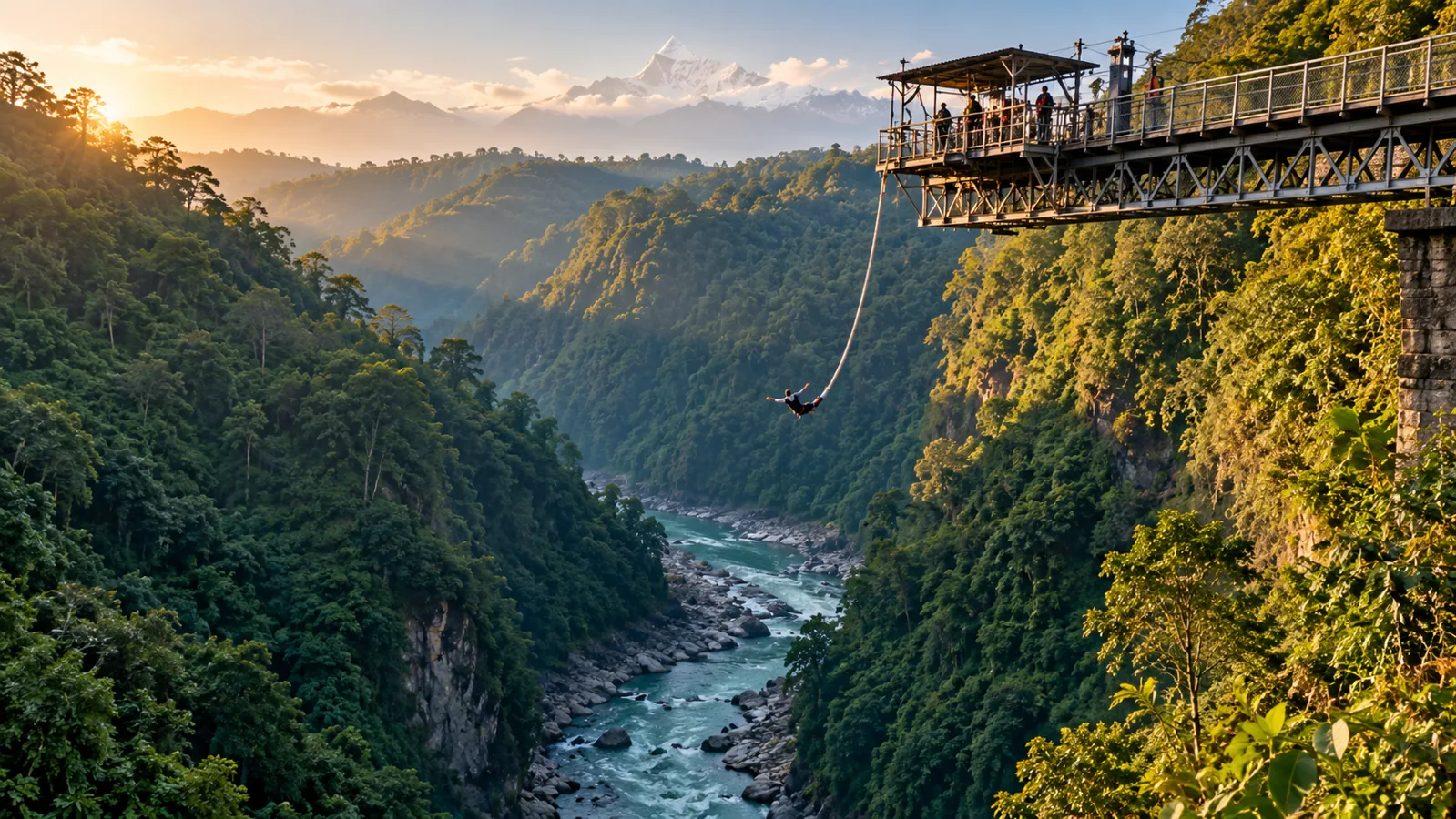 AI-generated editorial depiction of Bungee jumping in pokhara