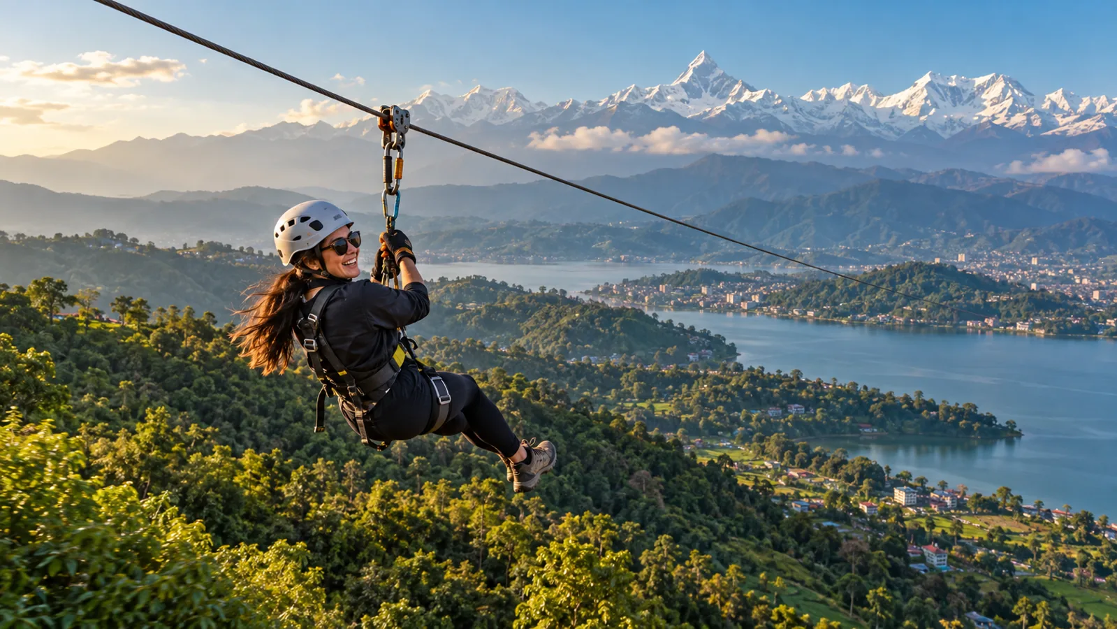 AI-generated editorial depiction of Zipline in pokhara