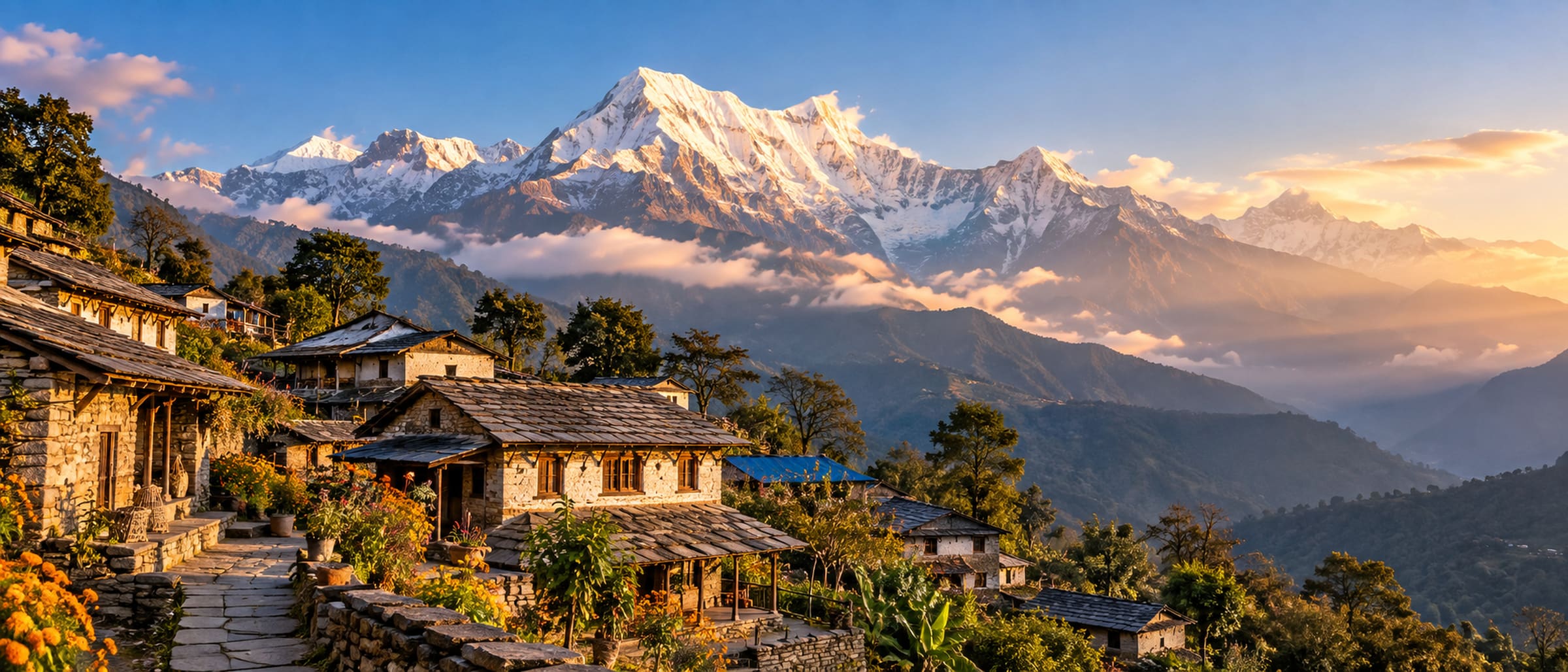 Ghandruk village beneath the Annapurna mountains
