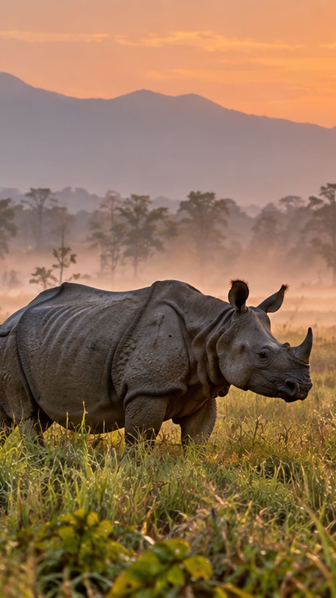 A jeep safari track through tall grassland at dawn in Chitwan National Park